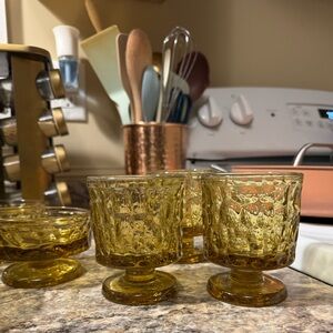Vintage Amber Fostoria Pebble Beach Short Stemmed Glasses (3) Sherbet Bowls (4)